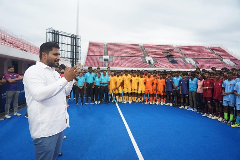 5th Odisha Naval Tata Hockey Grassroot League Final Phase Kicks Off at Kalinga Stadium, Inaugurated by Odisha’s Sports Minister Shri Suryabanshi Suraj alongside international hockey player Shri Dipsan Tirkey.